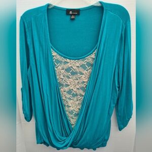 Teal Women’s Draped Top With Lace